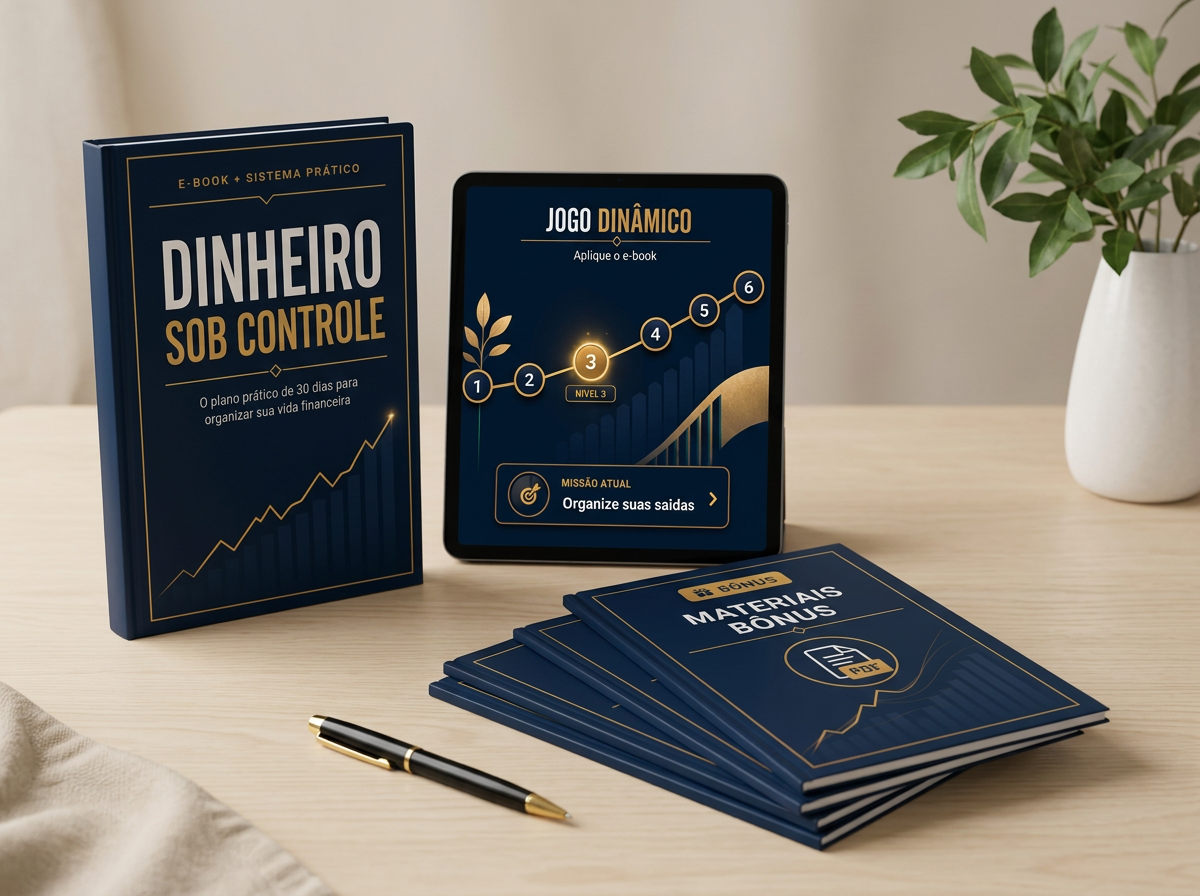 Kit completo Dinheiro Sob Controle: e-book, planejador e bônus